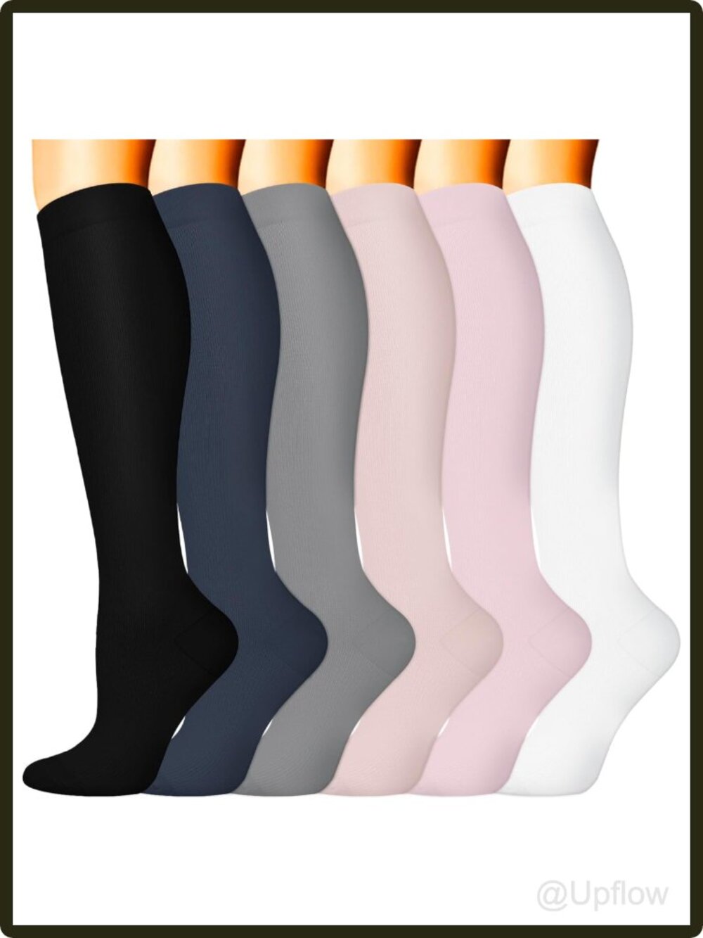 Women's Knee High Compression Socks 6 Pack 15-20 mmHg Support Travel Nurses